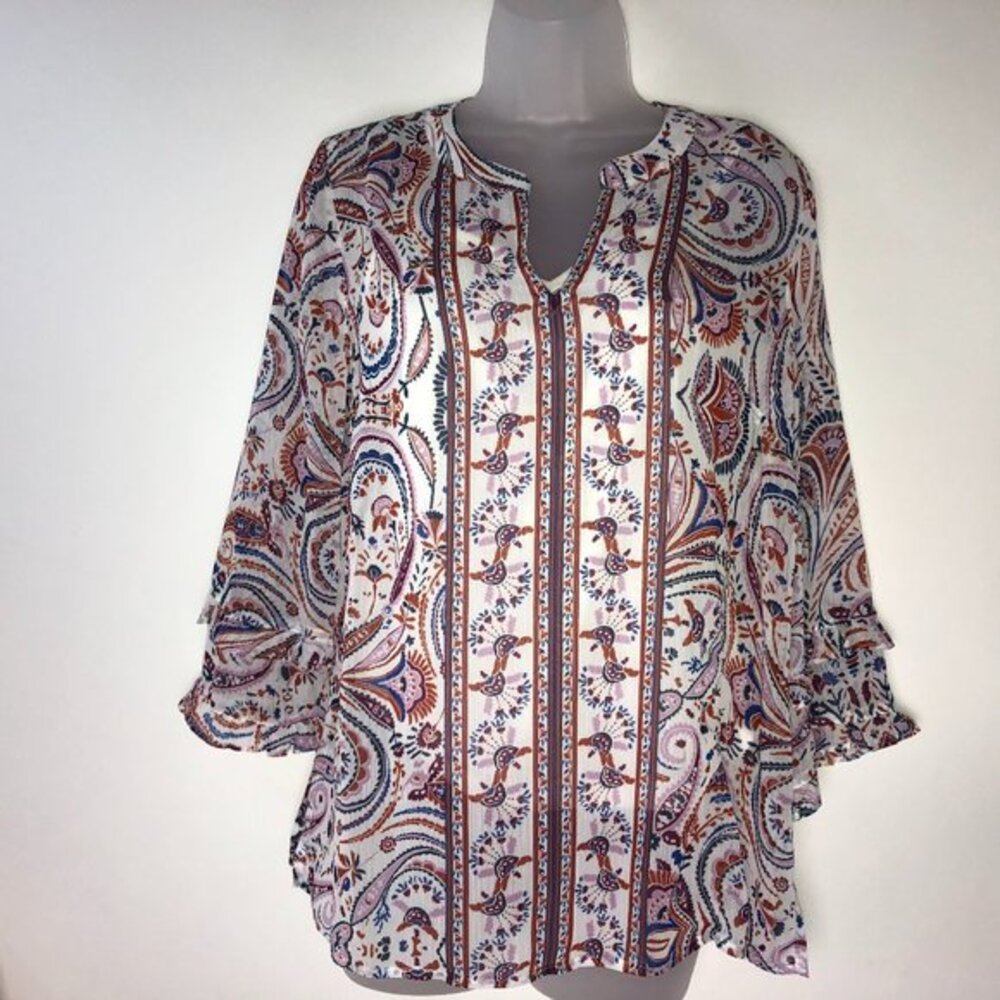 Liz Claiborne Paisley Blouse‎ 2PC w/White Tank Women's Size Small